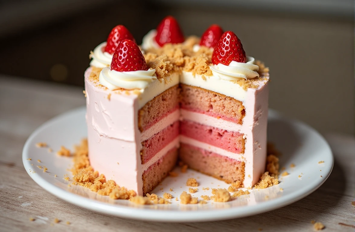 Strawberry Crunch Cake on a serving plate