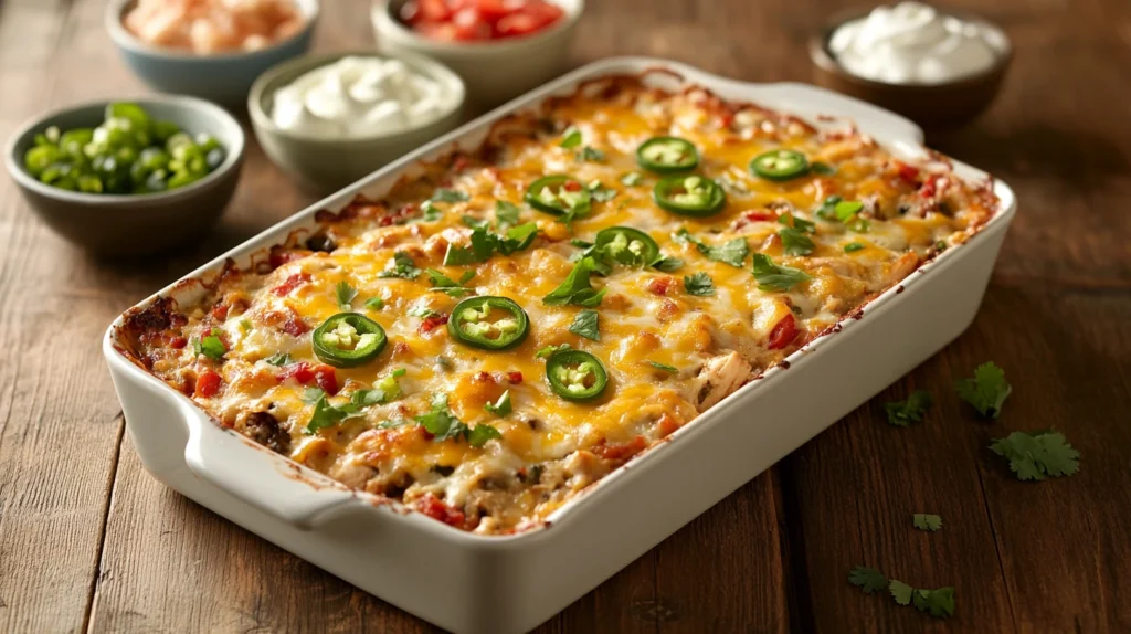 Chicken Taco Casserole served in a baking dish