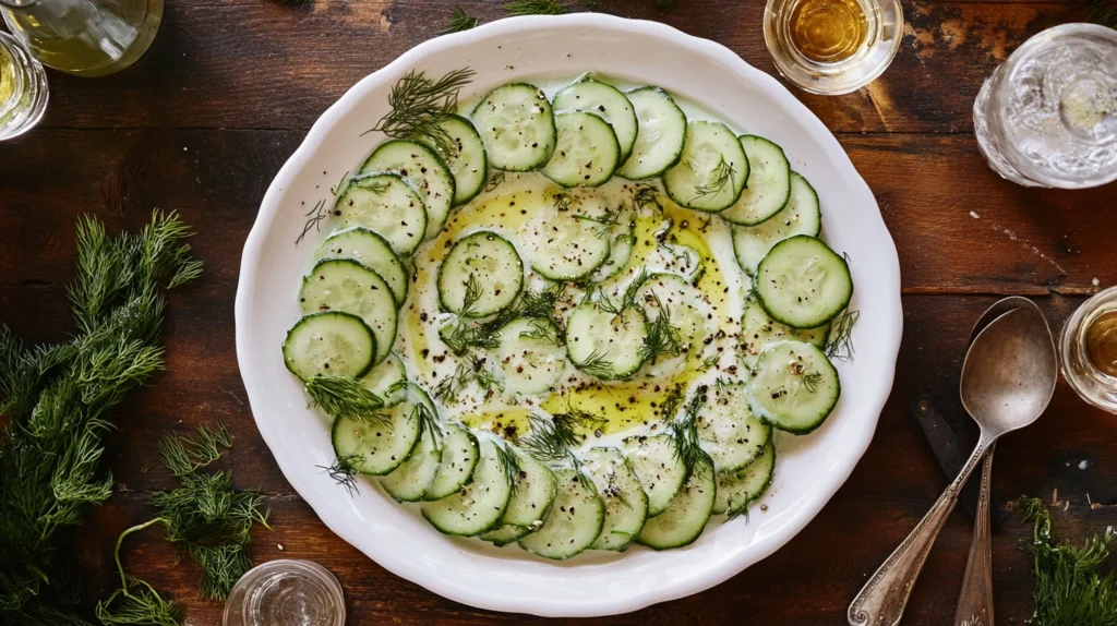 A glass bowl of creamy dressing with dill being whisked.