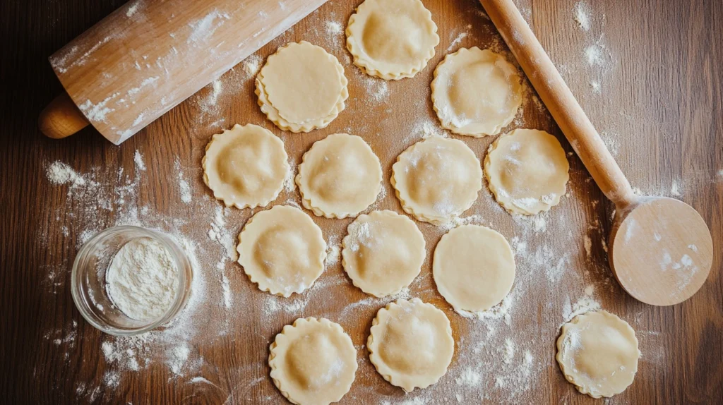 Pierogi Dough Rolled Out and Cut into Circles