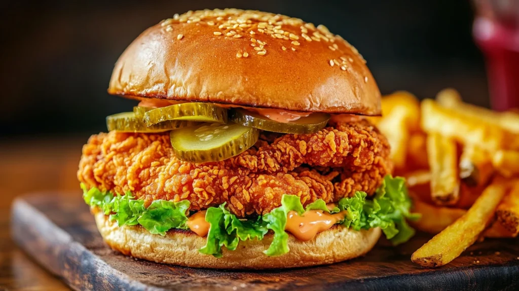 Crispy Fried Chicken Sandwich with Pickles and Sauce