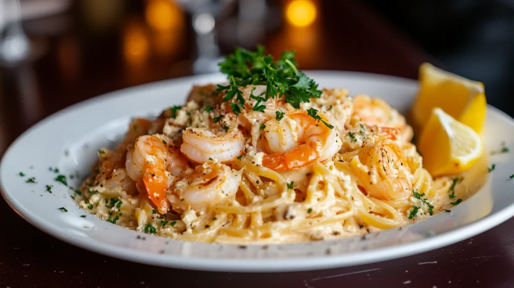 Lemon garlic shrimp on zucchini noodles.