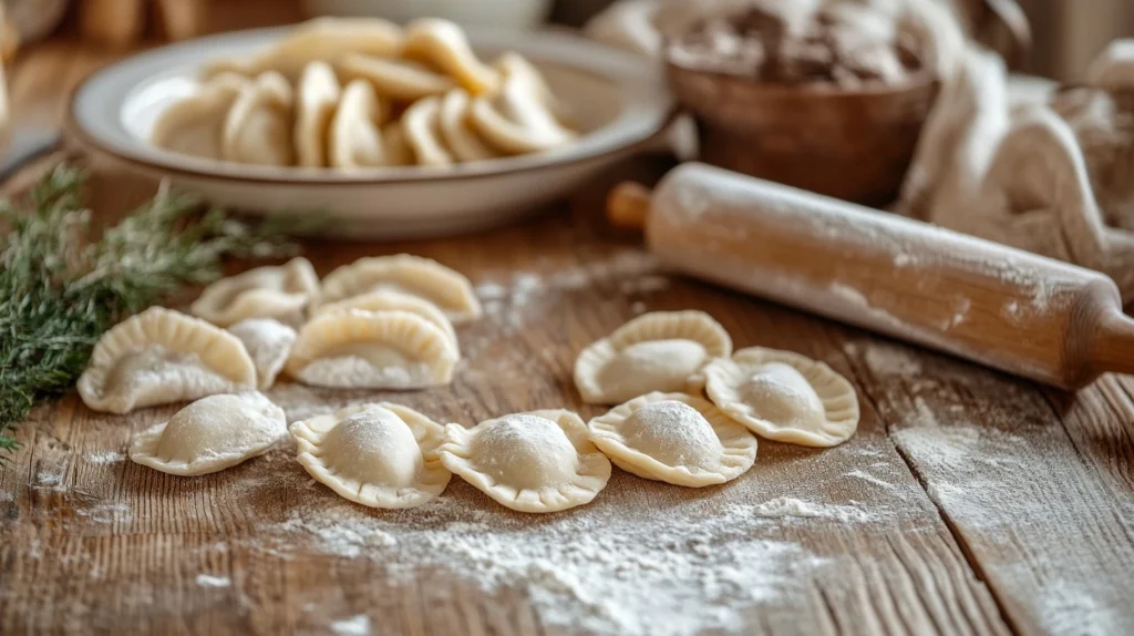 Homemade Pierogi Dough with Freshly Made Pierogi