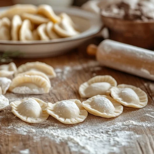 Homemade Pierogi Dough with Freshly Made Pierogi