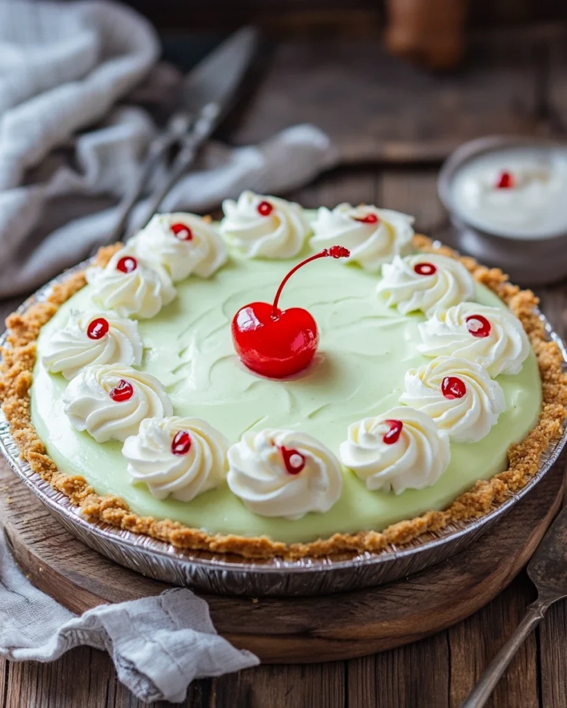 A pistachio salad pie in a graham cracker crust