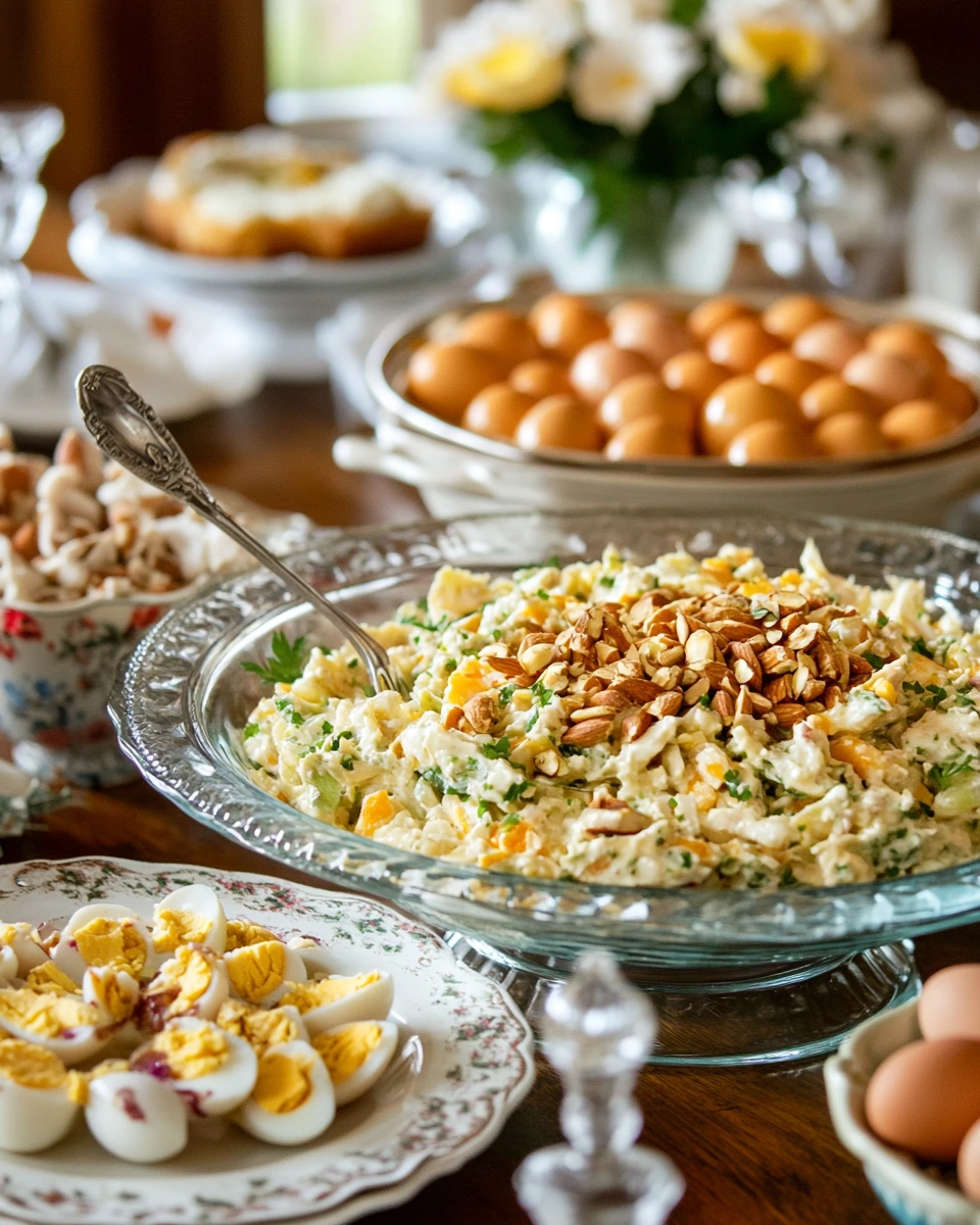 Pistachio salad on a potluck table with other dishes