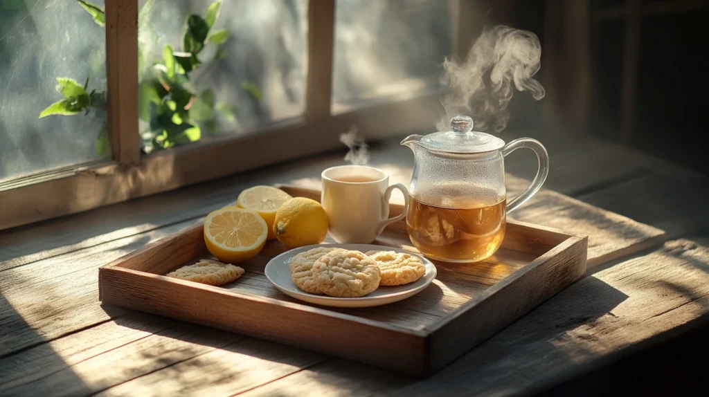 Lemon cookies with a cup of tea.