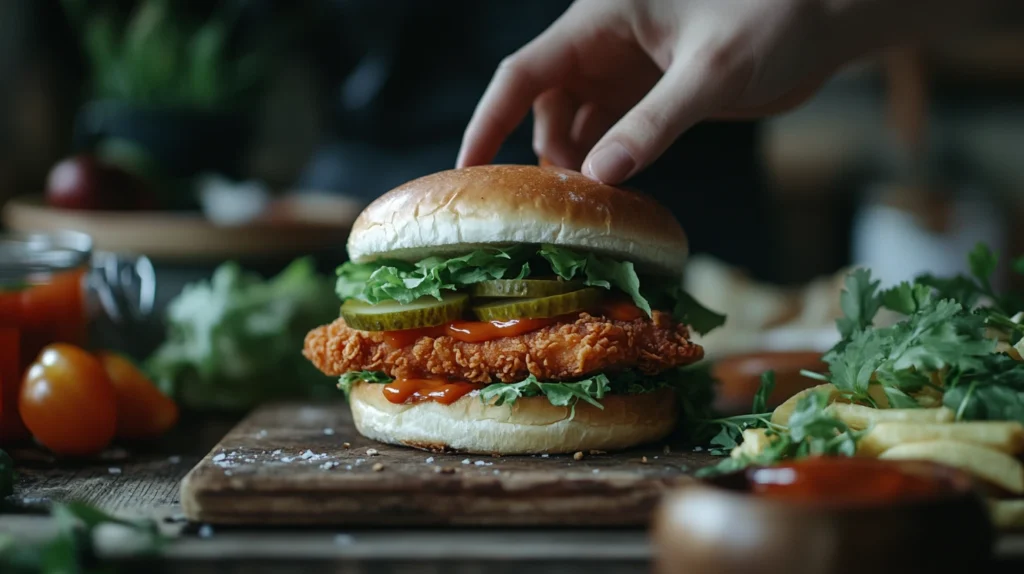 Ultimate fried chicken sandwich with fresh toppings