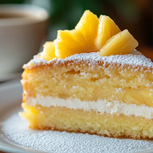 A slice of pineapple cake on a plate