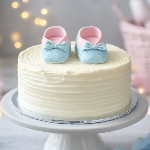 Traditional gender reveal cake with pink and blue theme