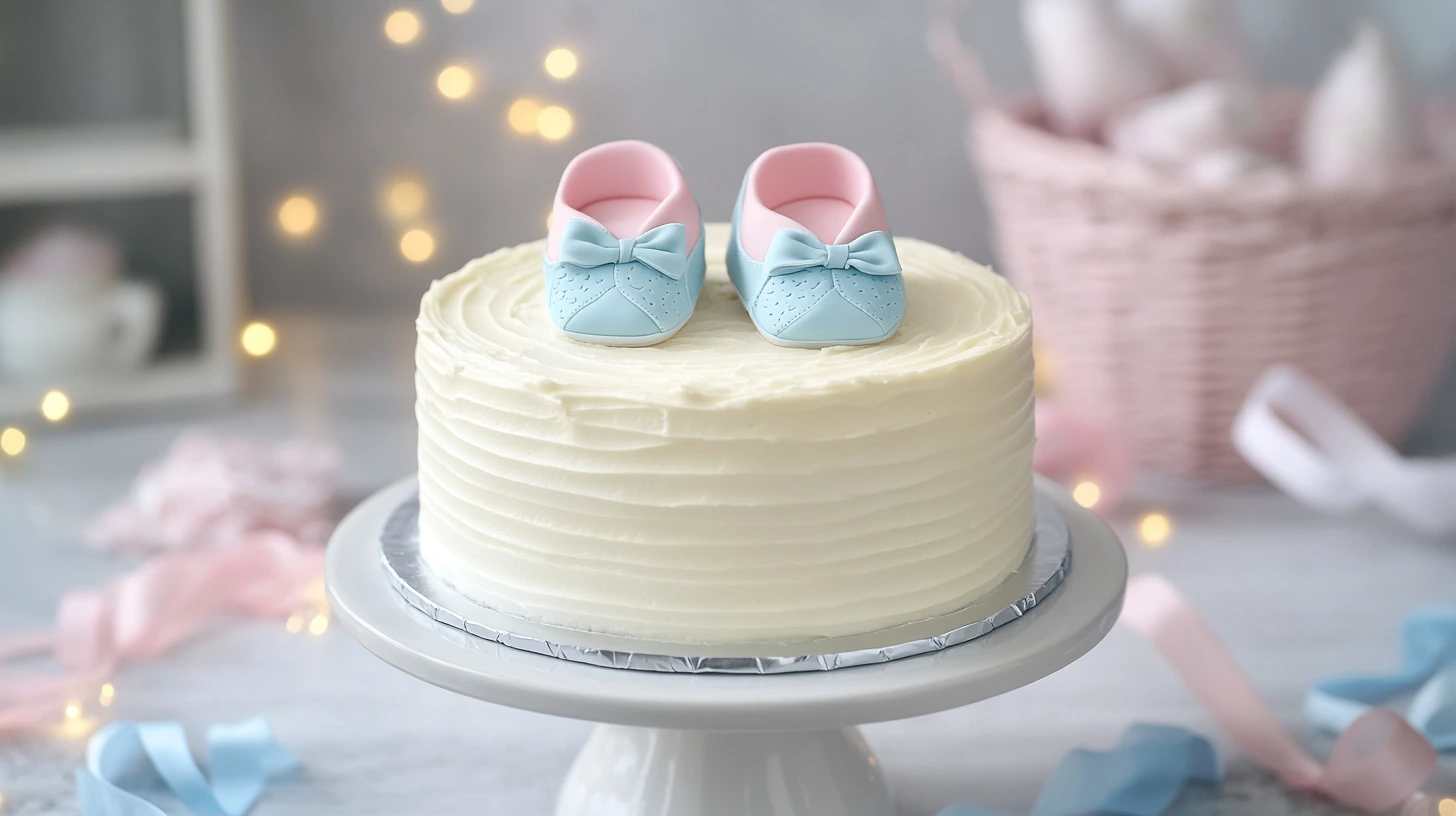 Traditional gender reveal cake with pink and blue theme