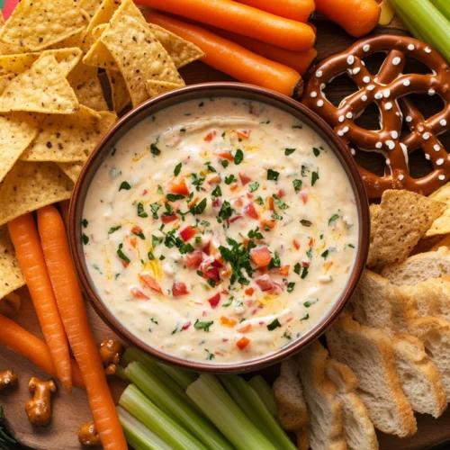 Queso blanco dip with a variety of dipping sides