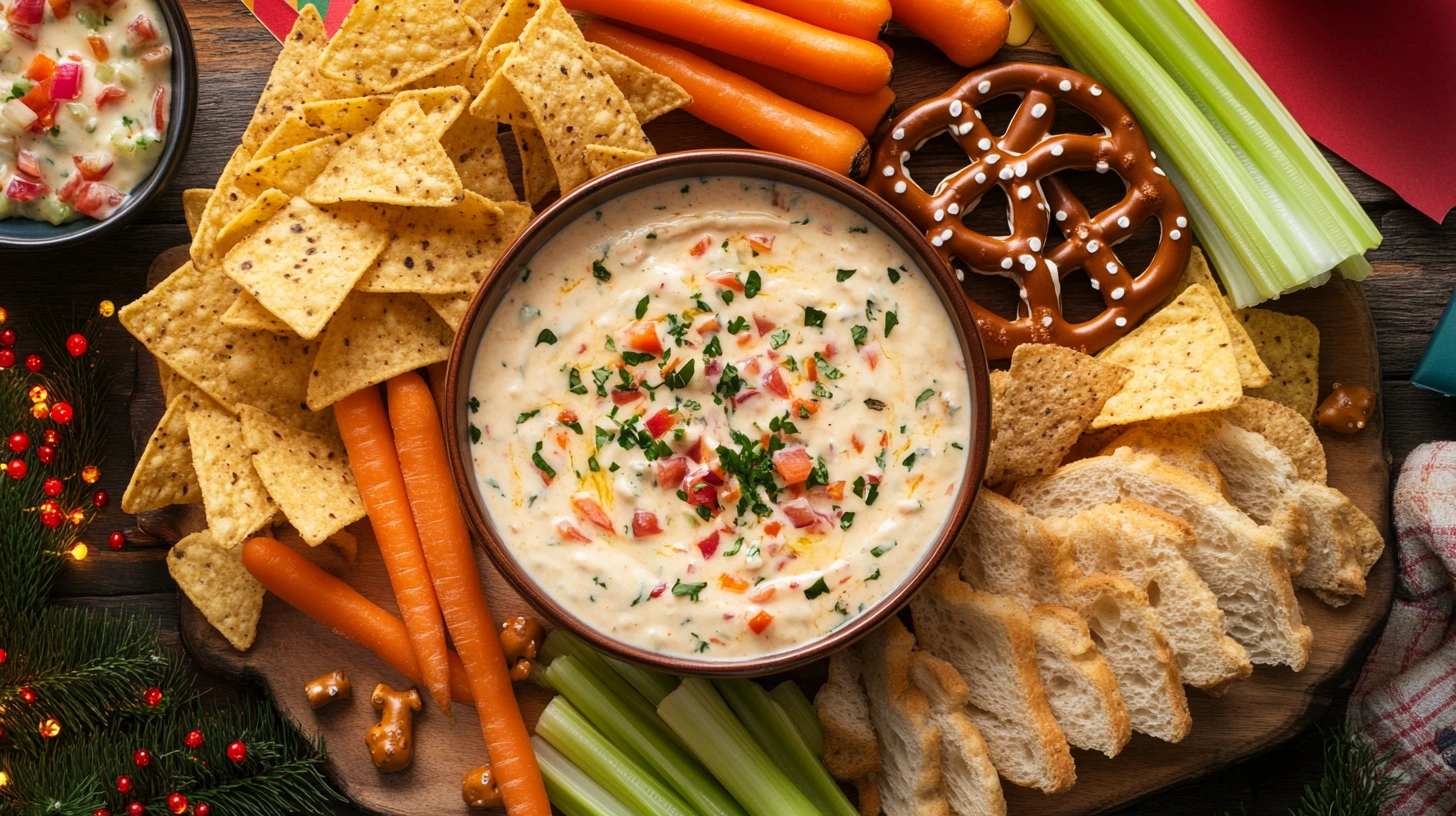 Queso blanco dip with a variety of dipping sides