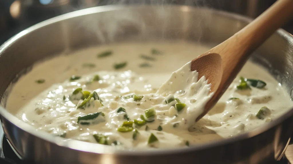 Cheese melting in a saucepan to make queso blanco dip