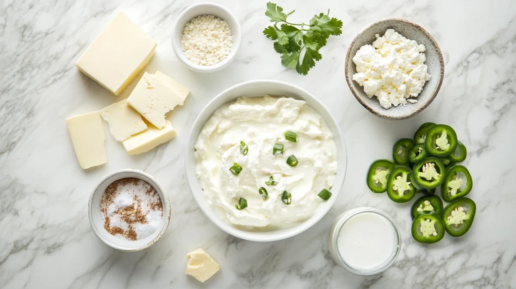 Ingredients for homemade queso blanco dip on a countertop