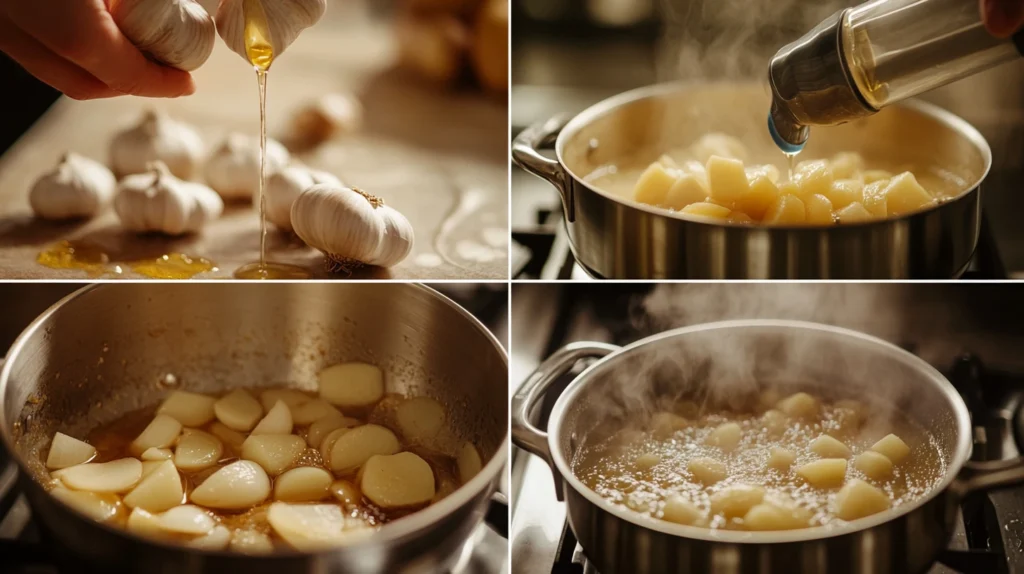 Cooking process of garlic potato soup